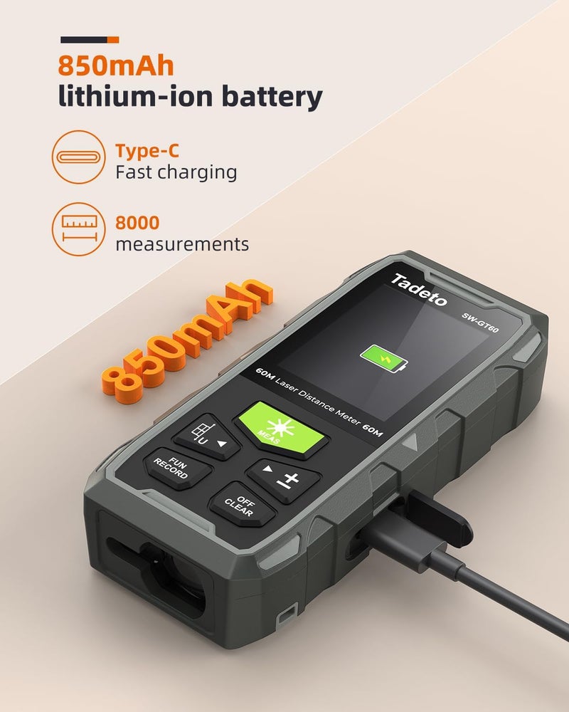 Tadeto Dual Laser Measuring Tool, 393FT/120M Bilateral Laser Measurement Tool Backlit LCD Display, Rechargeable Laser Measure with Ft/in/M Multiple Units Length/Area/Volume/Angle - Image 3